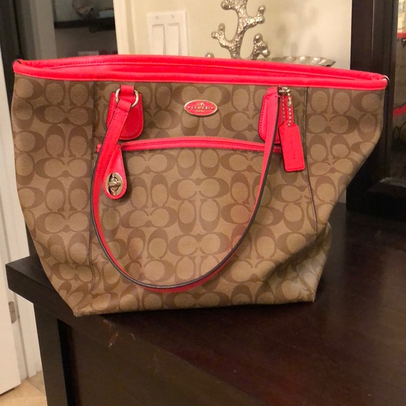 Coach Handbags - Neon leather Coach tote!